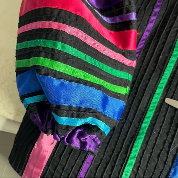 TACHI CASTILLO Jacket Multicolor Ribbon Stripes Open Front Size Medium VINTAGE - Picture 13 of 14